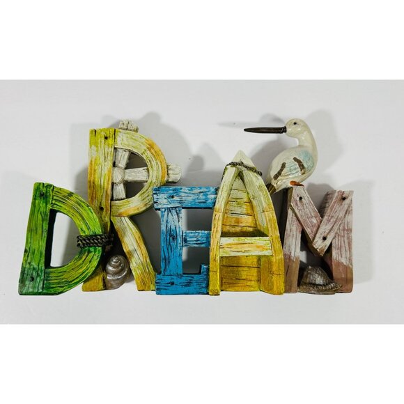 Dream Coastal Spell Out Nautical Decor Bird & Seashell Accents 11” - Picture 1 of 6